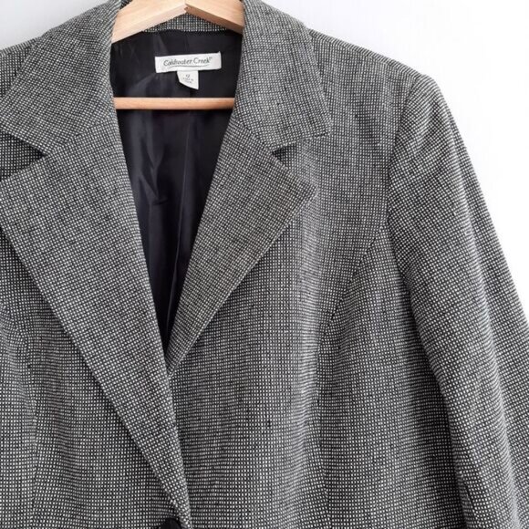 COLDWATER CREEK 100% Silk Micro Grid Classic Blazer Jacket Sz 12 - Picture 5 of 10